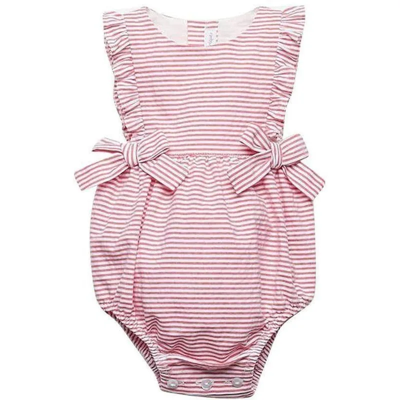 Girls Red Stripe Rompers