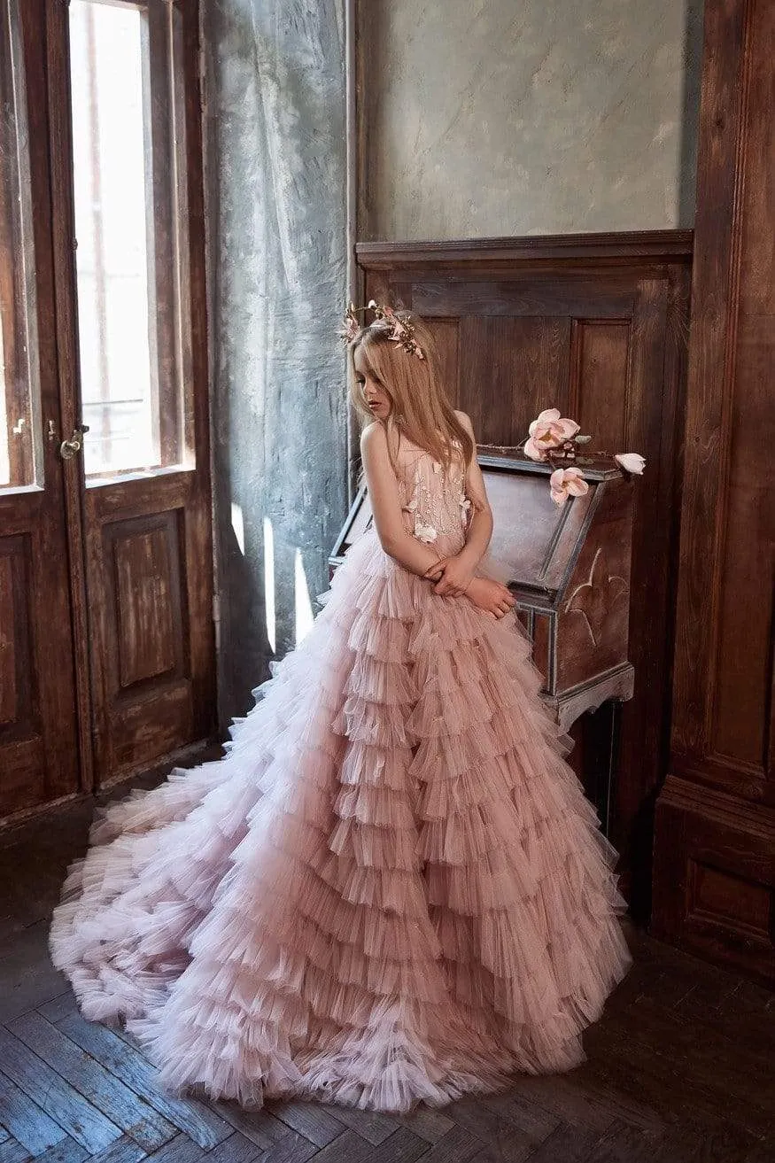 Girls Ruffled Pink Dress for Special Occasions