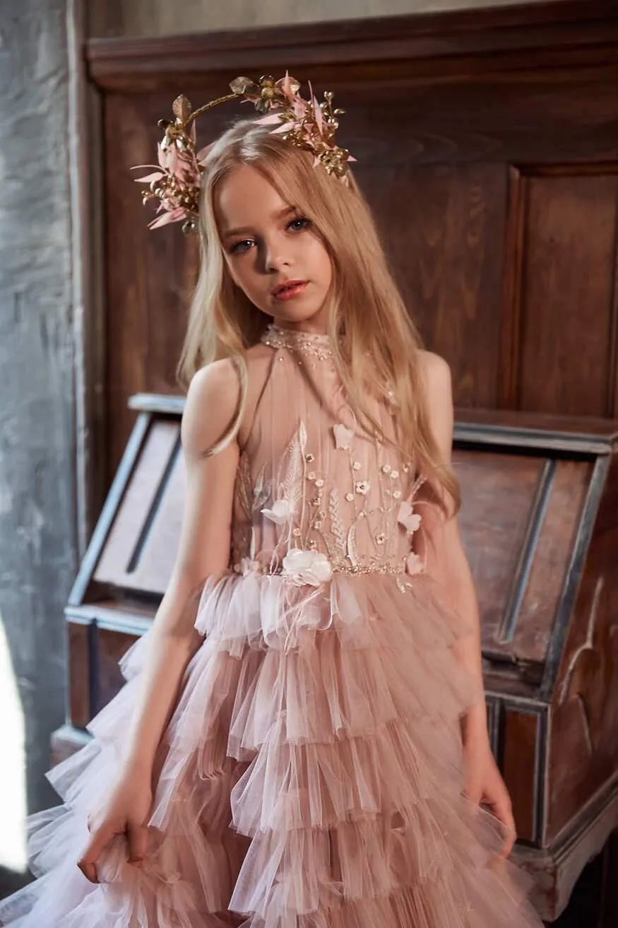 Girls Ruffled Pink Dress for Special Occasions