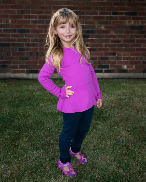 Girls Soft Cotton Long Sleeve Peplum Tee | White