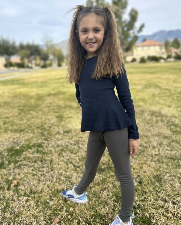 Girls Soft Cotton Long Sleeve Peplum Tee | White
