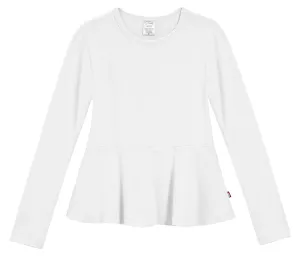 Girls Soft Cotton Long Sleeve Peplum Tee | White