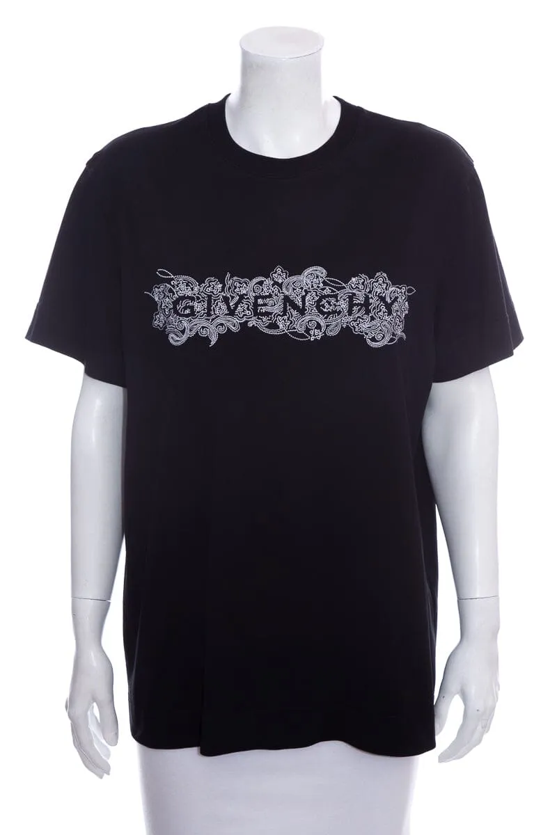 Givenchy Black Embroidered Logo Detail  T-Shirt SZ XS