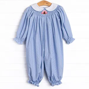 Gobble Gobble Smocked Girl Romper, Blue