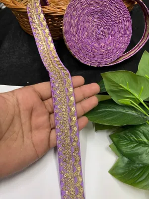 Gold Embroidered Saree Laces for Sarees, Kurtis, Dupattas, Dresses & Lehengas – 9 Meters, 1.25-Inch Decorative Border | Lavender