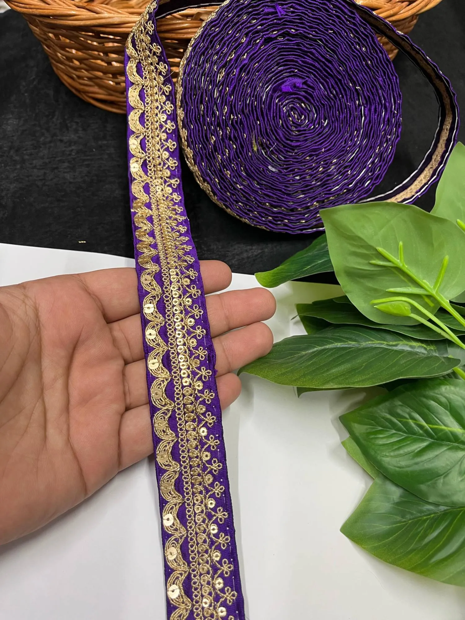 Gold Embroidered Saree Laces for Sarees, Kurtis, Dupattas, Dresses & Lehengas – 9 Meters, 1.25-Inch Decorative Border | Purple