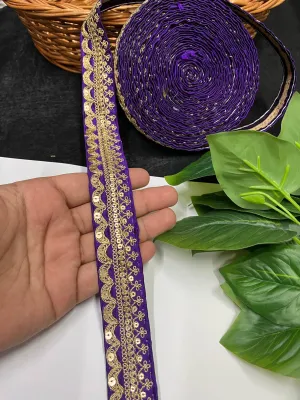 Gold Embroidered Saree Laces for Sarees, Kurtis, Dupattas, Dresses & Lehengas – 9 Meters, 1.25-Inch Decorative Border | Purple