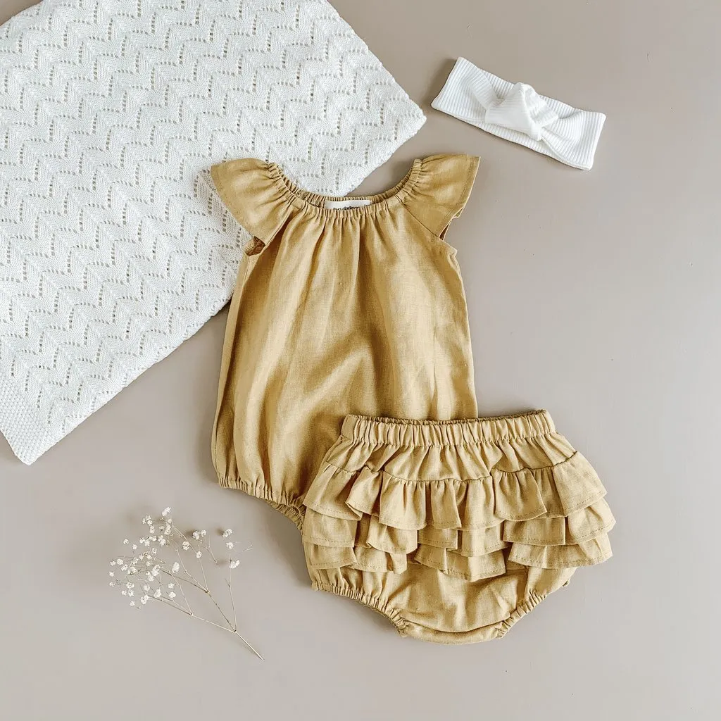 Gold Linen Ruffle Butt Bloomers