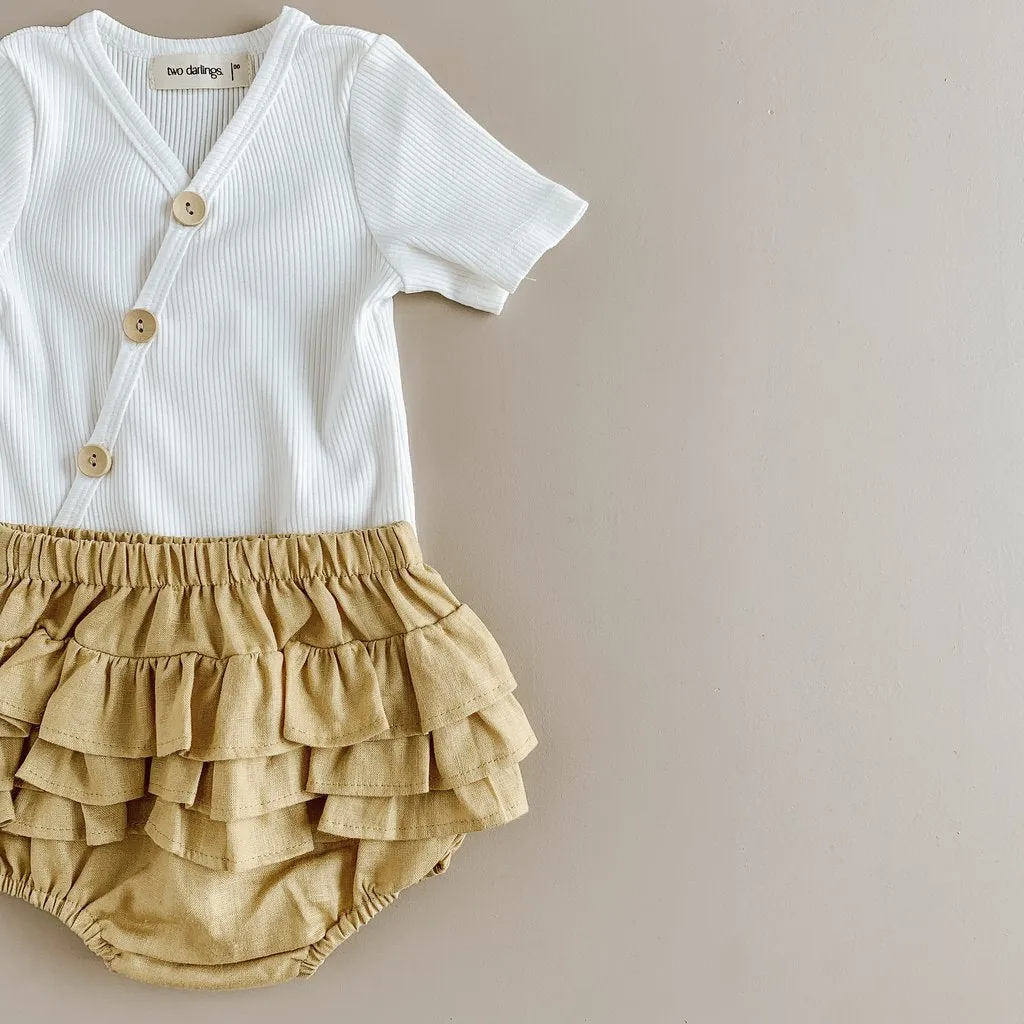 Gold Linen Ruffle Butt Bloomers