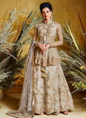 Golden Beige Peplum Style Lehenga Suit