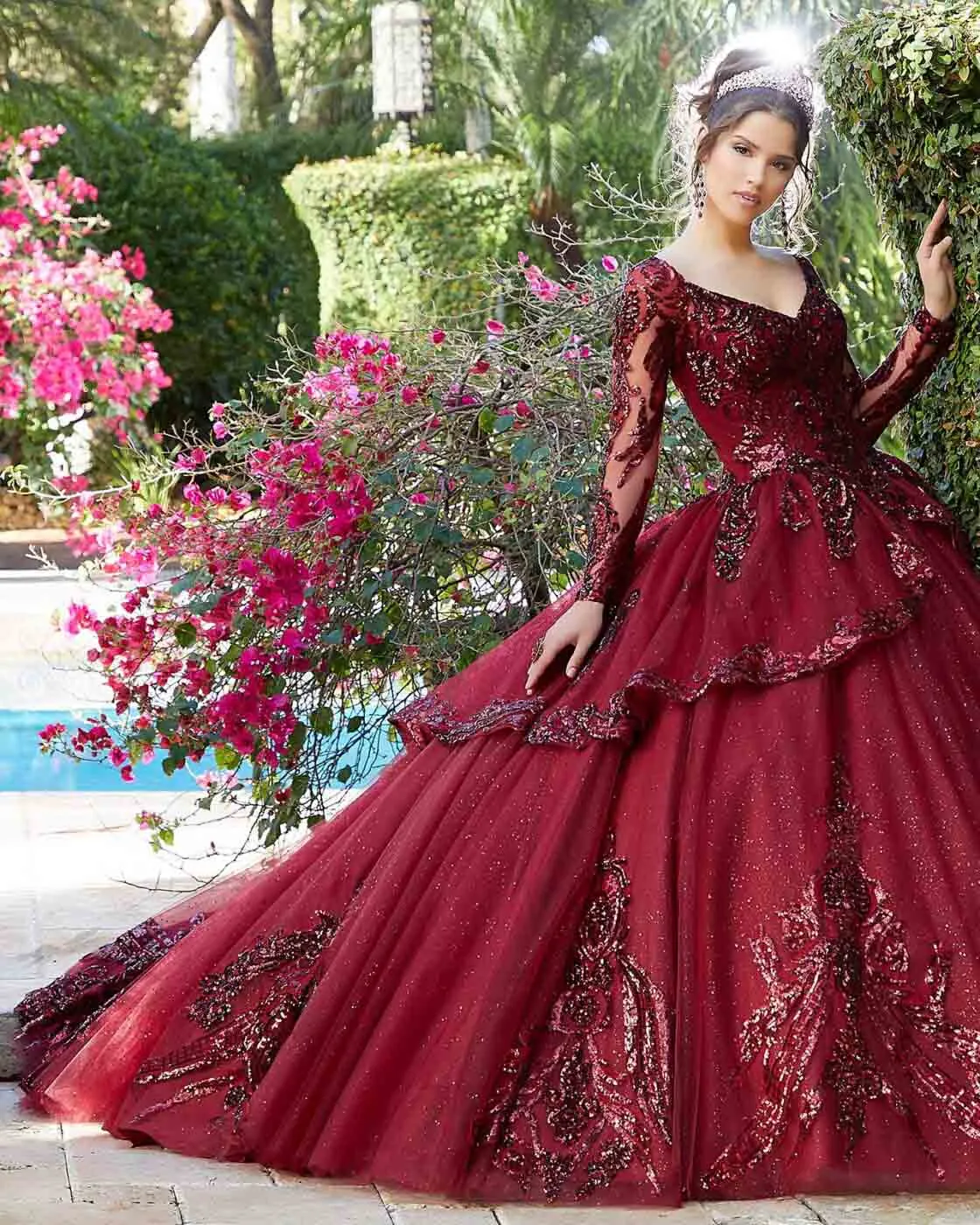 Gorgeous Royal Blue Quinceanera Dresses Sparkly Sequined Embroidered Lace Long Sleeve Sweet 16 vestidos de quinceañera