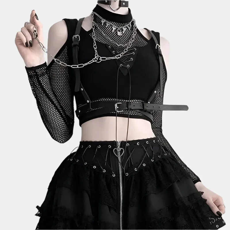 Goth Fishnet Black Tops