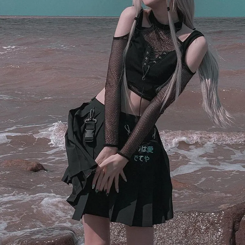 Goth Fishnet Black Tops