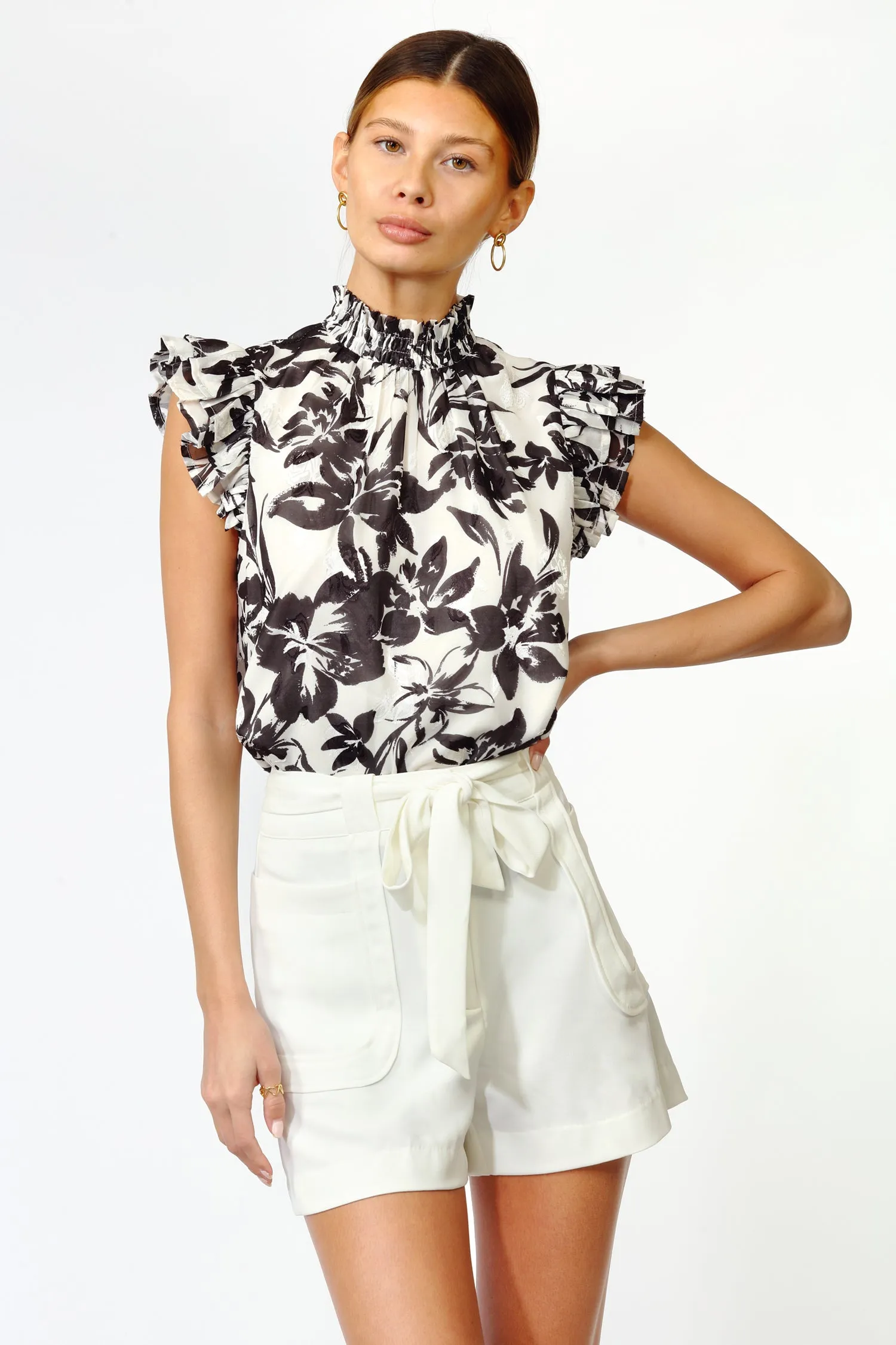 Gracie Smocked Neck Ruffle Blouse