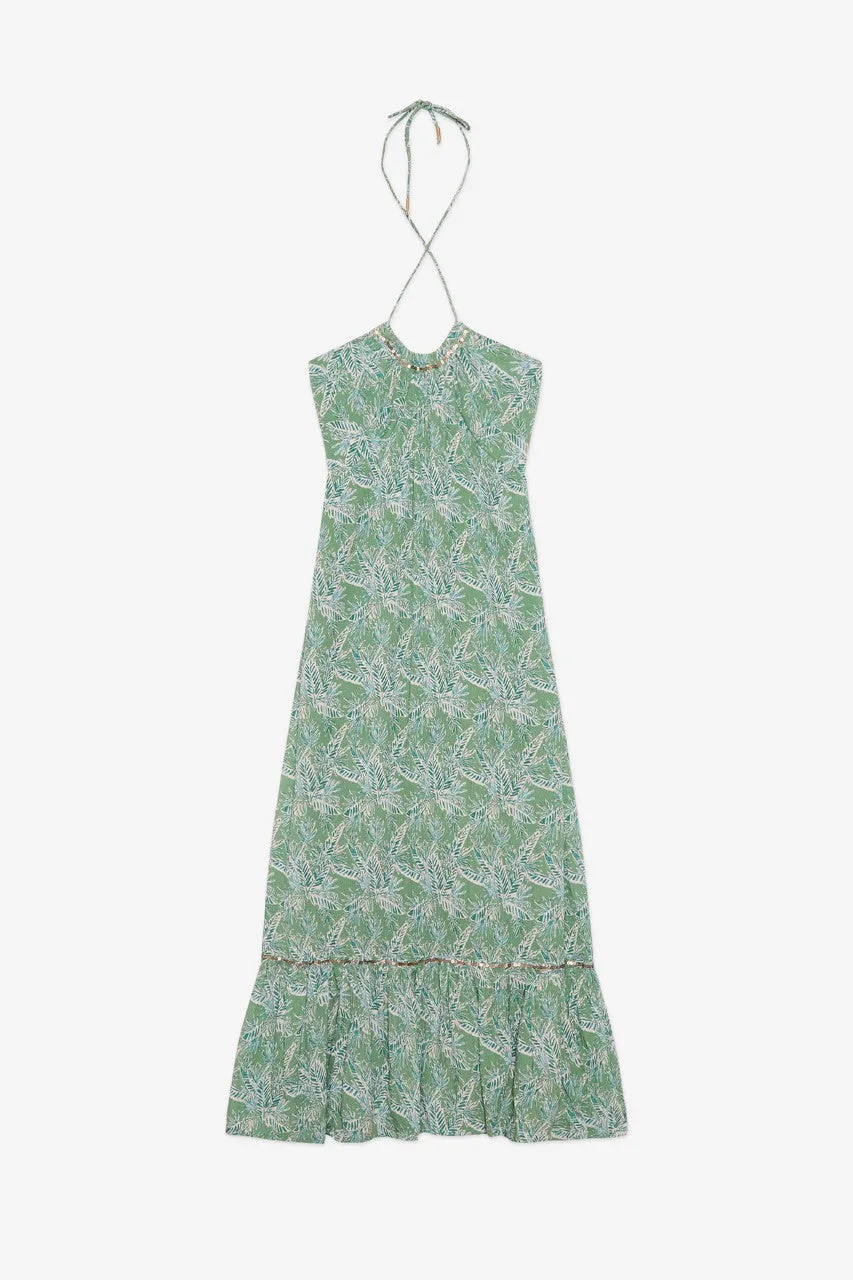 Green Printed Halter Dress