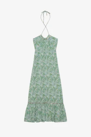 Green Printed Halter Dress