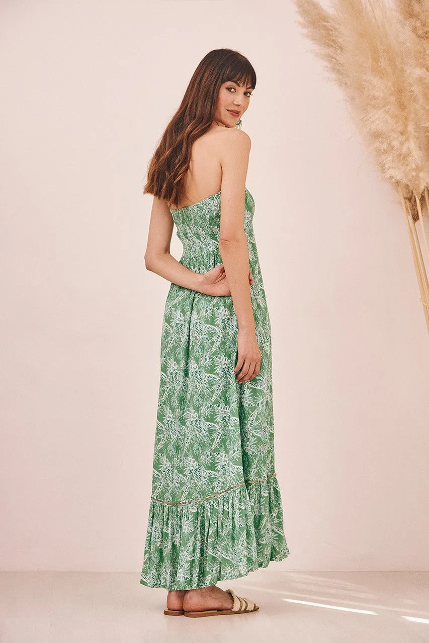 Green Printed Halter Dress