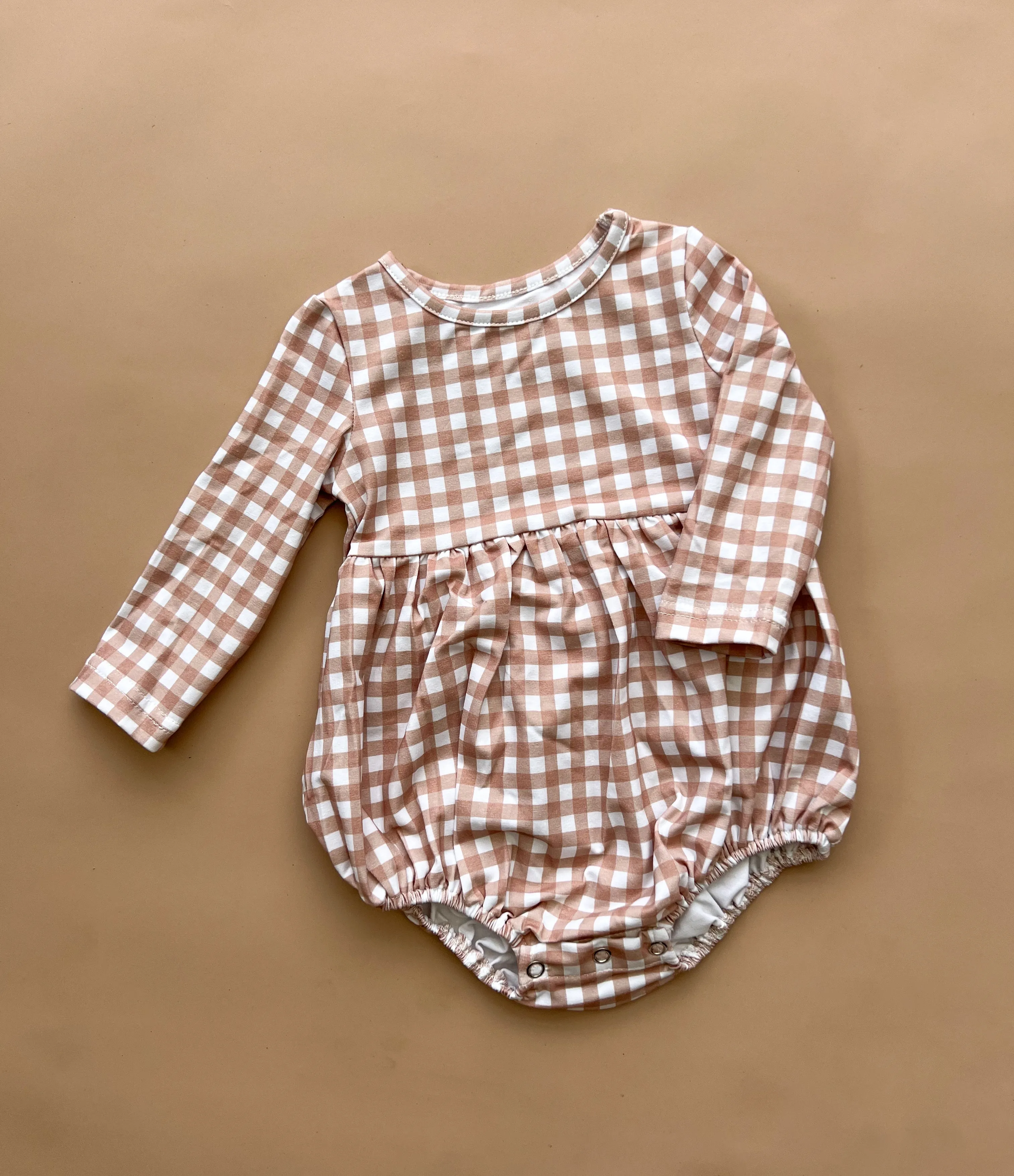Hadley Romper - Caramel Gingham