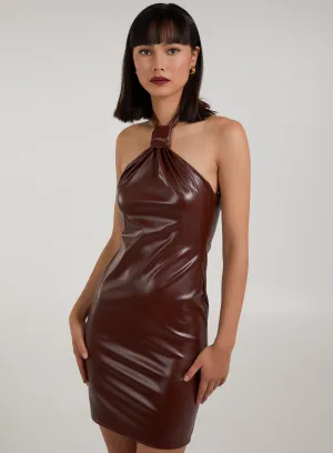 Halter Neck PU Midi Dress