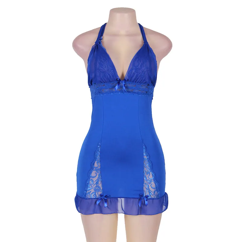 Halter Queen Size Blue Lace Babydoll