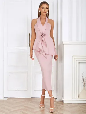 Halter Sleeveless Floral Maxi Bodycon Dress HB0182