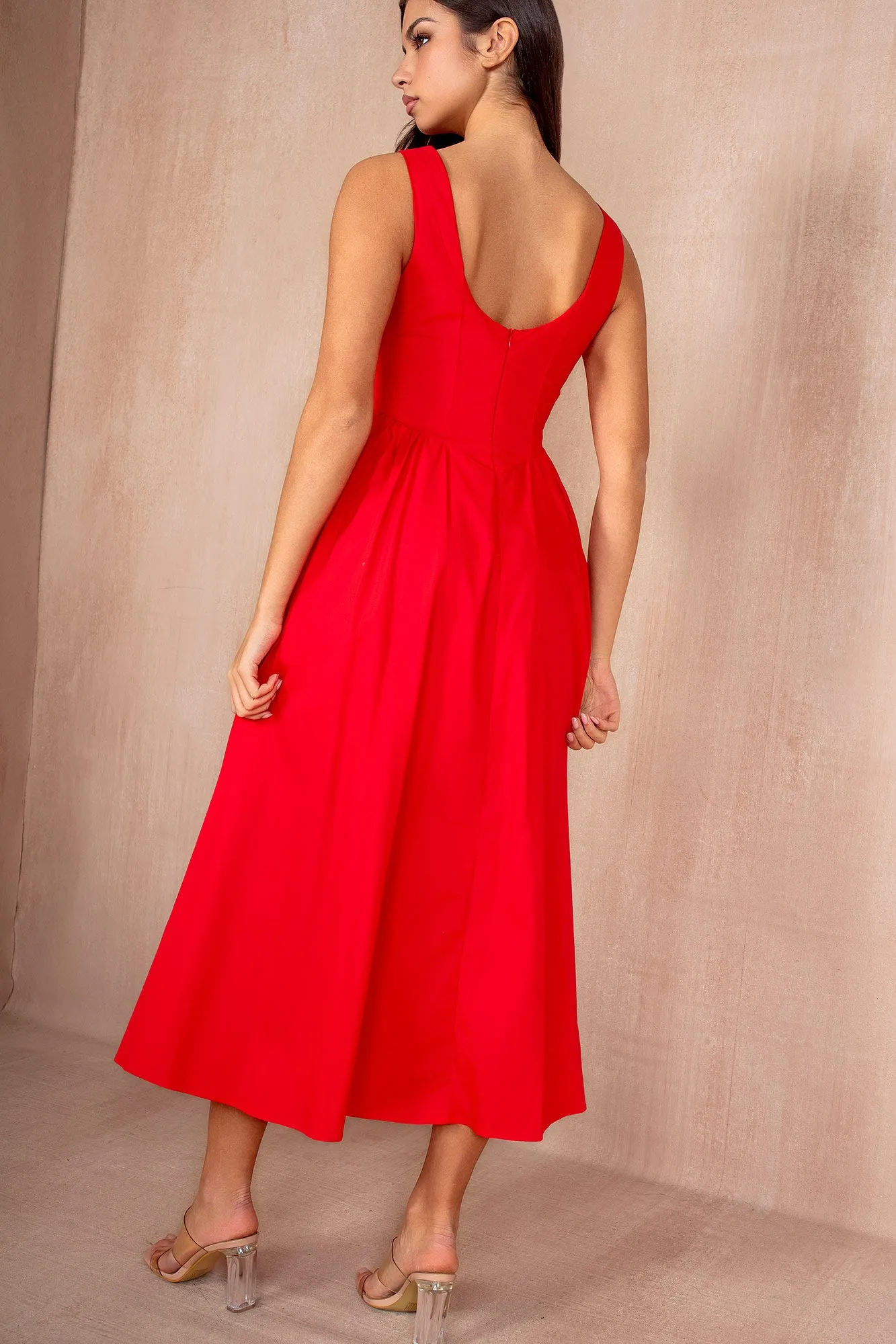 Harlow Red Cotton Midi Dress