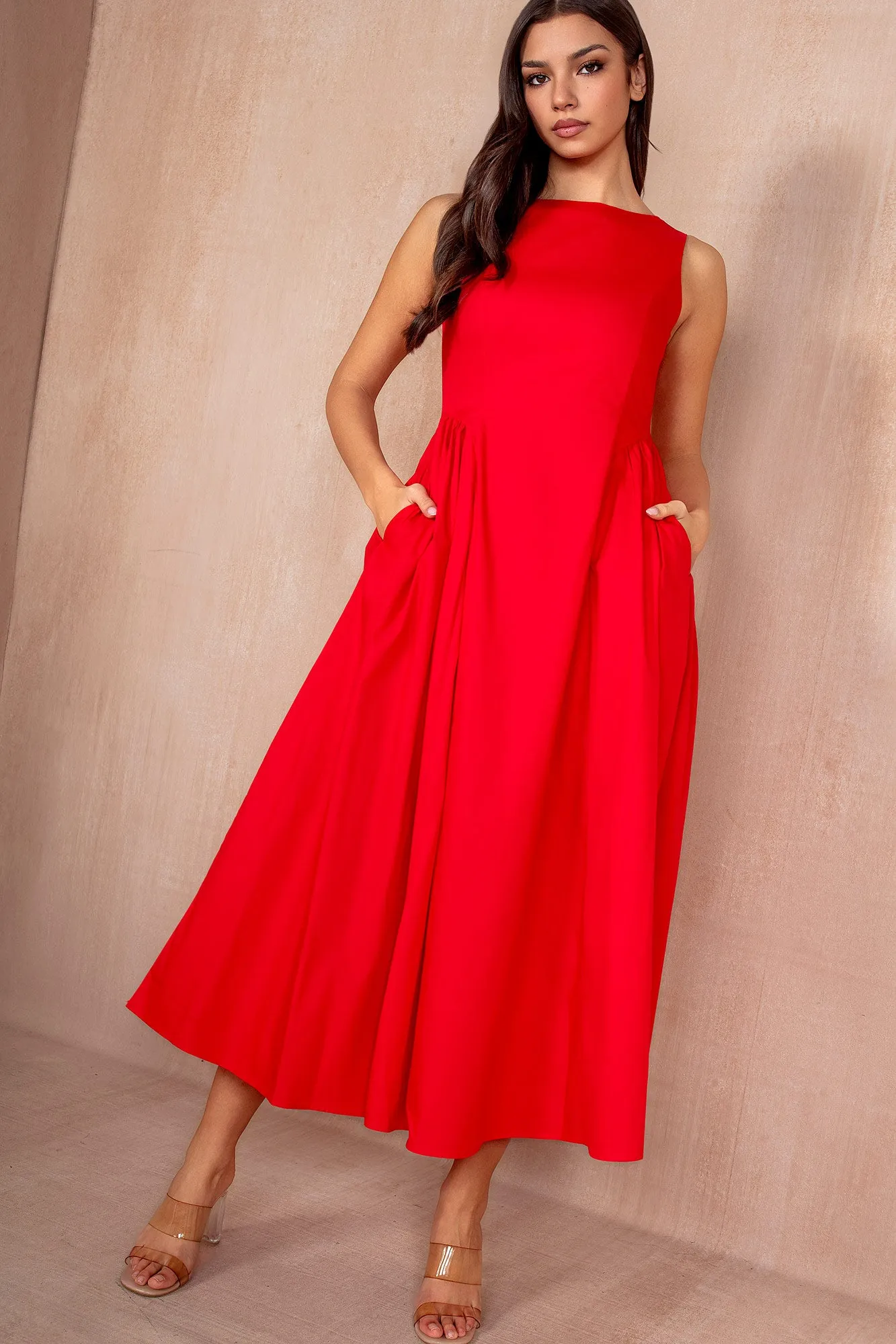 Harlow Red Cotton Midi Dress