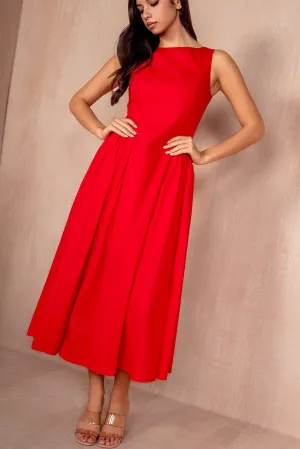 Harlow Red Cotton Midi Dress