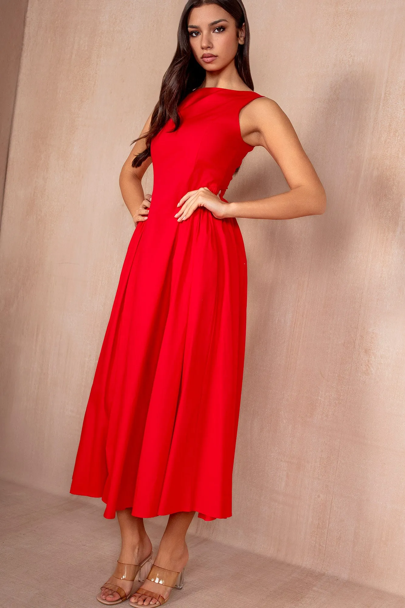 Harlow Red Cotton Midi Dress
