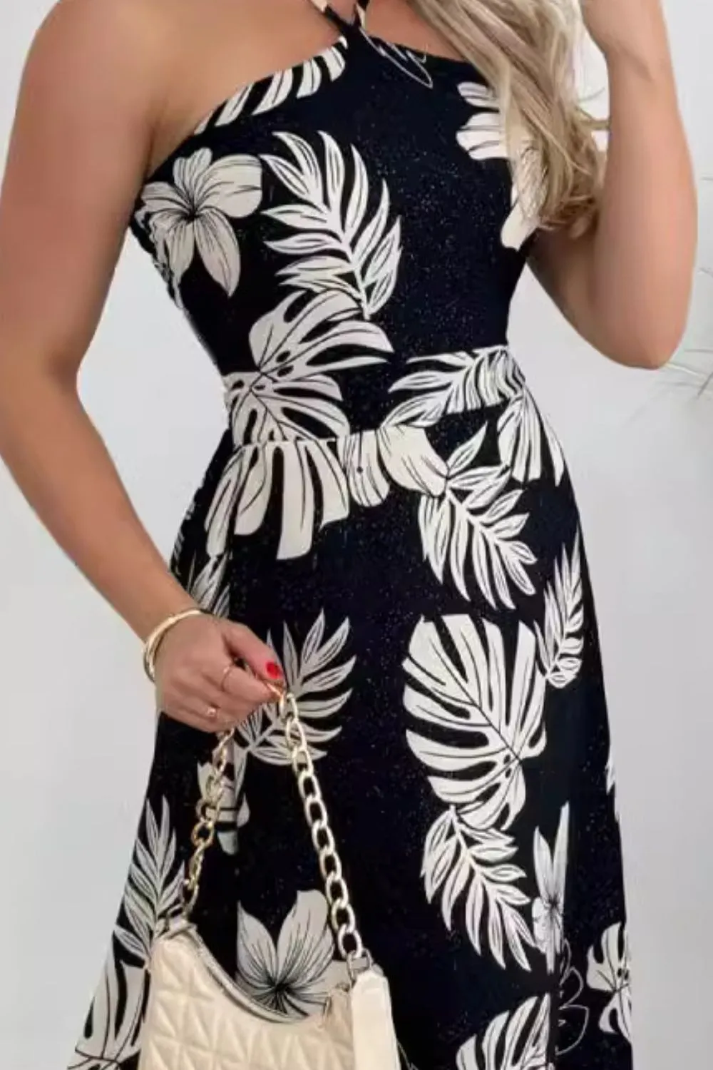 Hazel Blues® |  Smocked Printed Halter Neck Dress