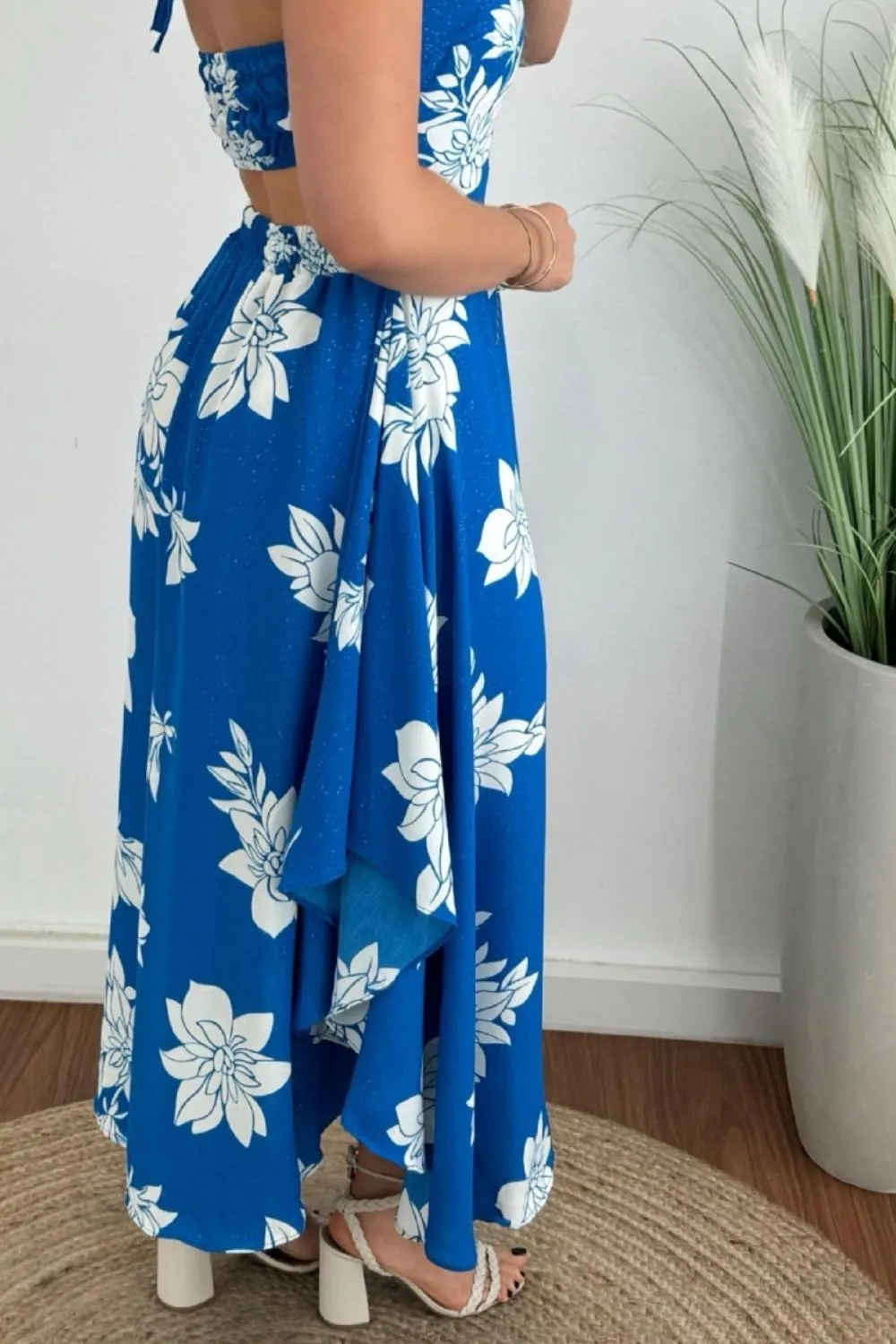 Hazel Blues® |  Smocked Printed Halter Neck Dress