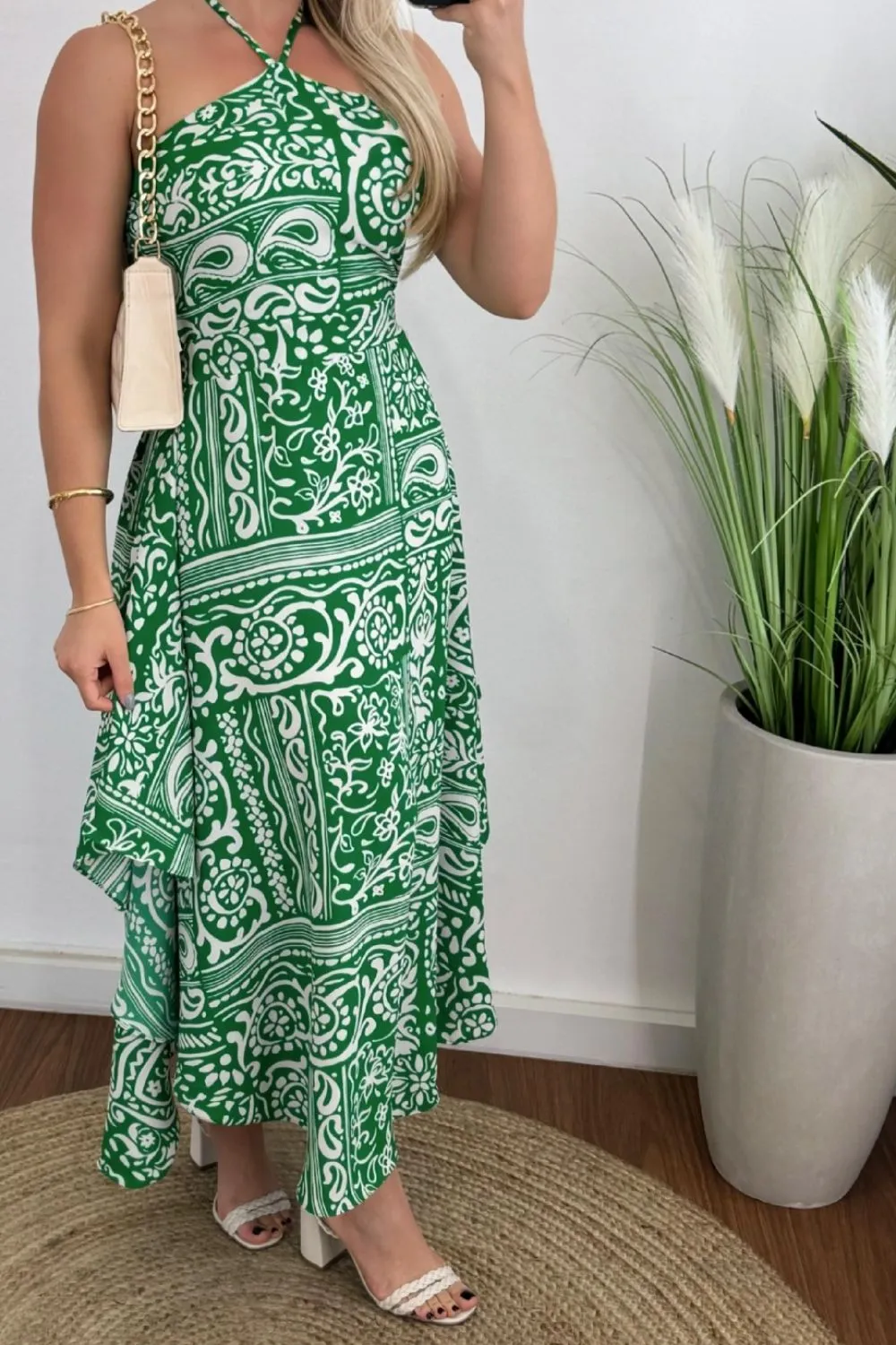 Hazel Blues® |  Smocked Printed Halter Neck Dress