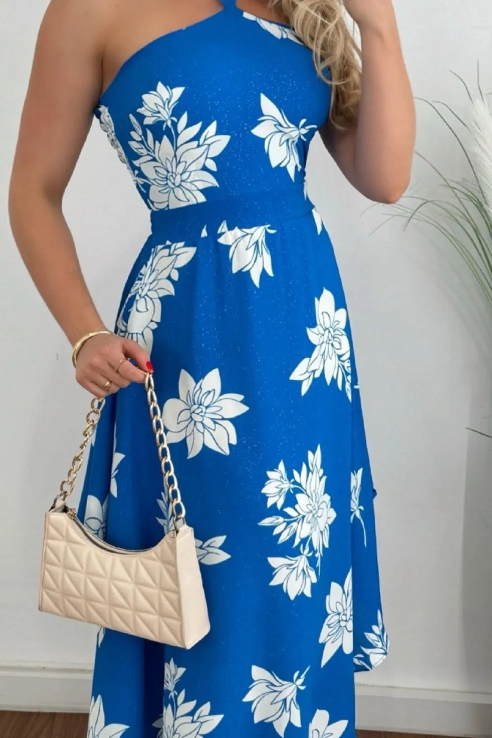 Hazel Blues® |  Smocked Printed Halter Neck Dress