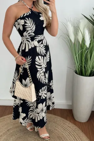 Hazel Blues® |  Smocked Printed Halter Neck Dress