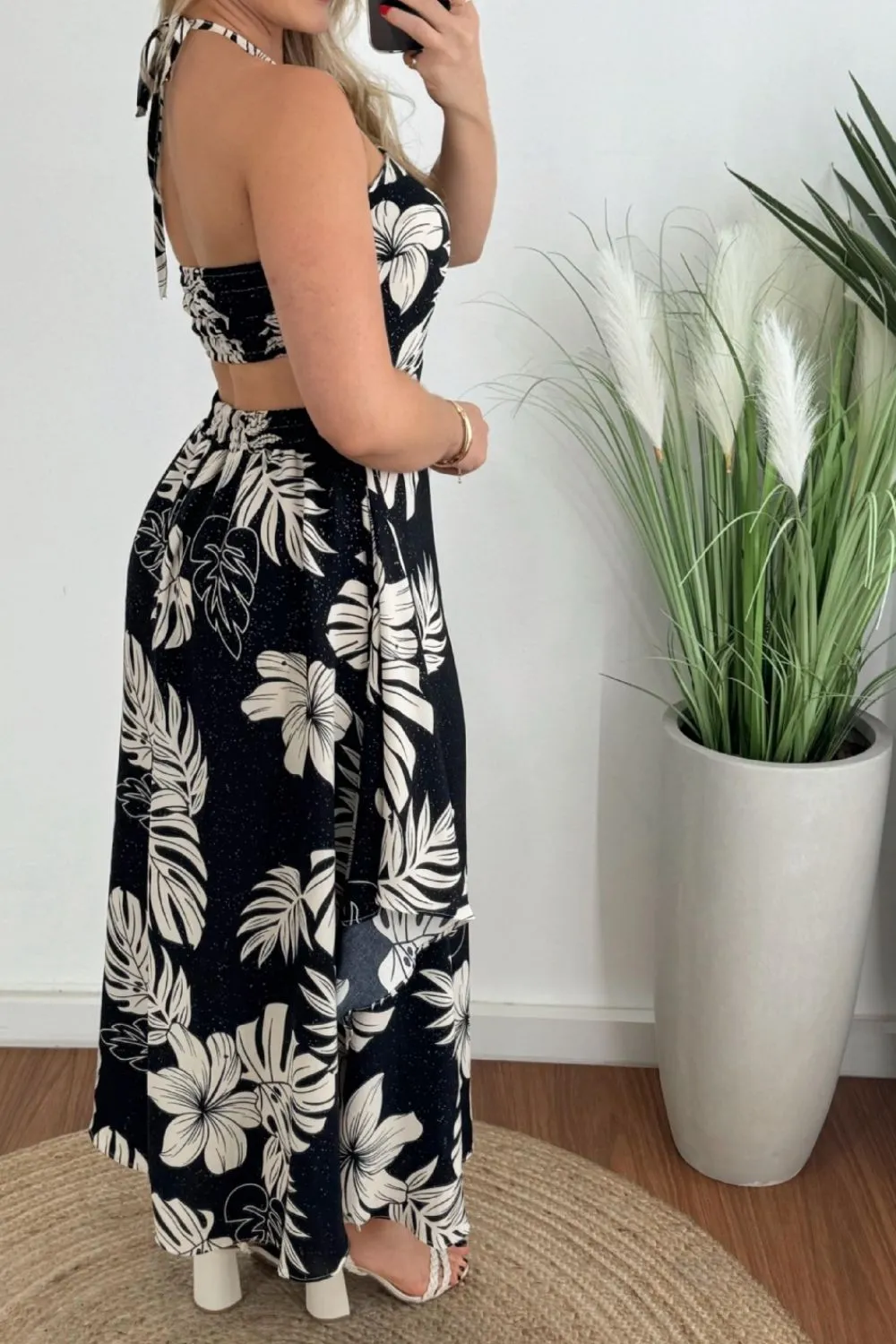 Hazel Blues® |  Smocked Printed Halter Neck Dress