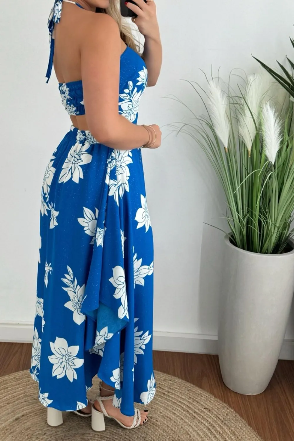 Hazel Blues® |  Smocked Printed Halter Neck Dress