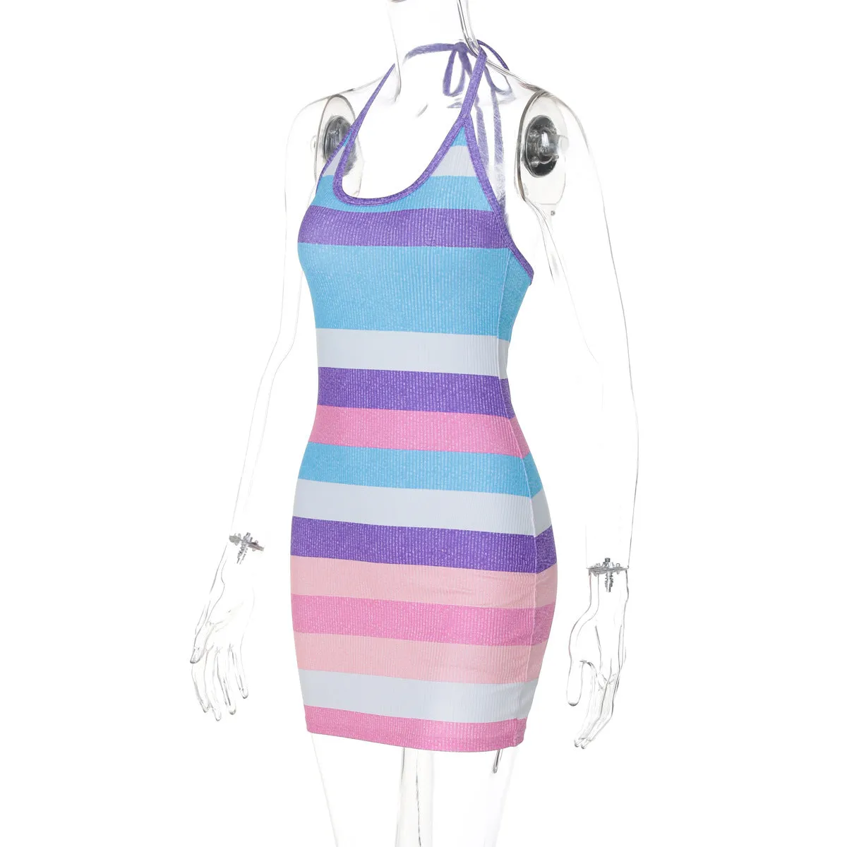 HBP3040 Multicolored Striped Mini Dress