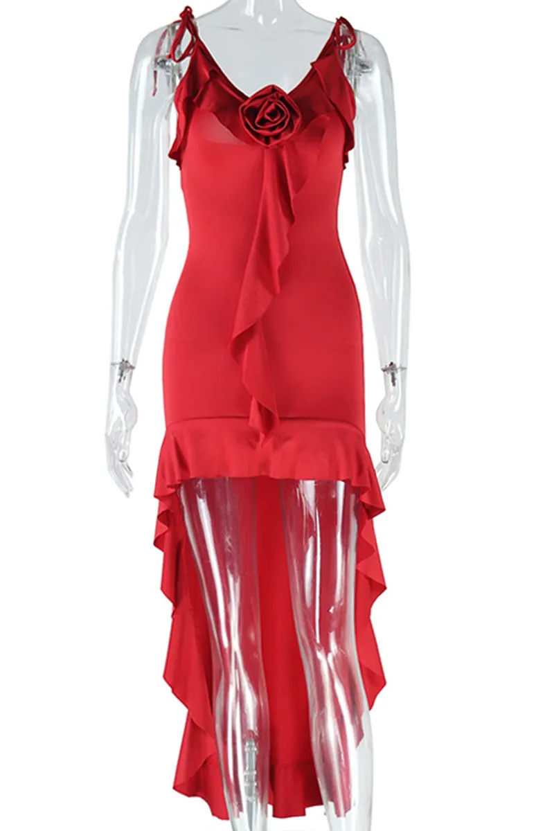 HBP3048 Rose Ruffle Midi Dress