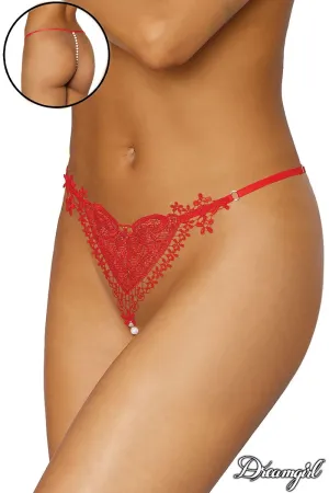 Heart Pearl G-String Red