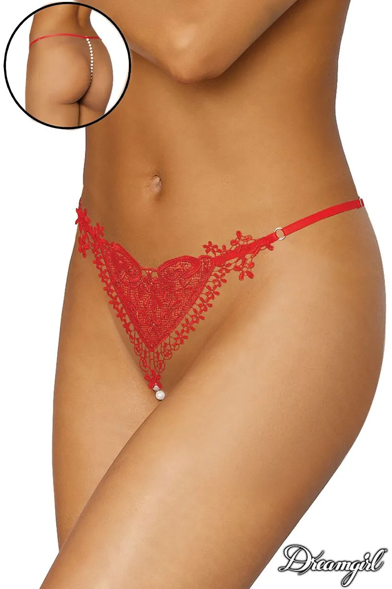 Heart Pearl G-String Red