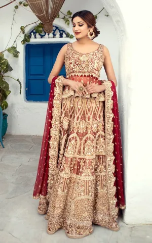 Heavy Indian Golden Red Lehenga for Marriage #BN1214