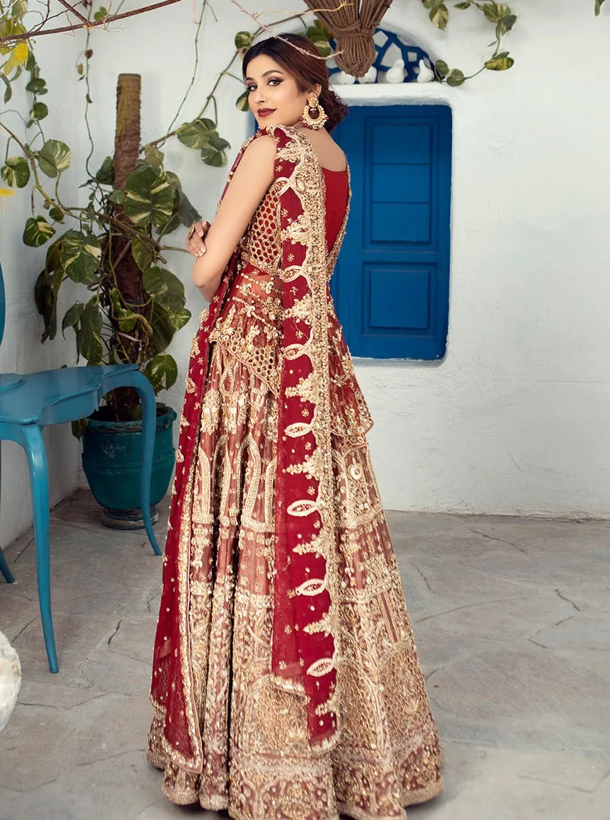 Heavy Indian Golden Red Lehenga for Marriage #BN1214
