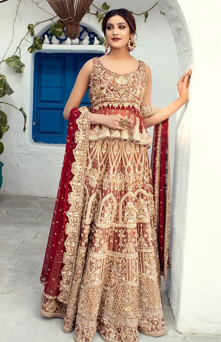 Heavy Indian Golden Red Lehenga for Marriage #BN1214