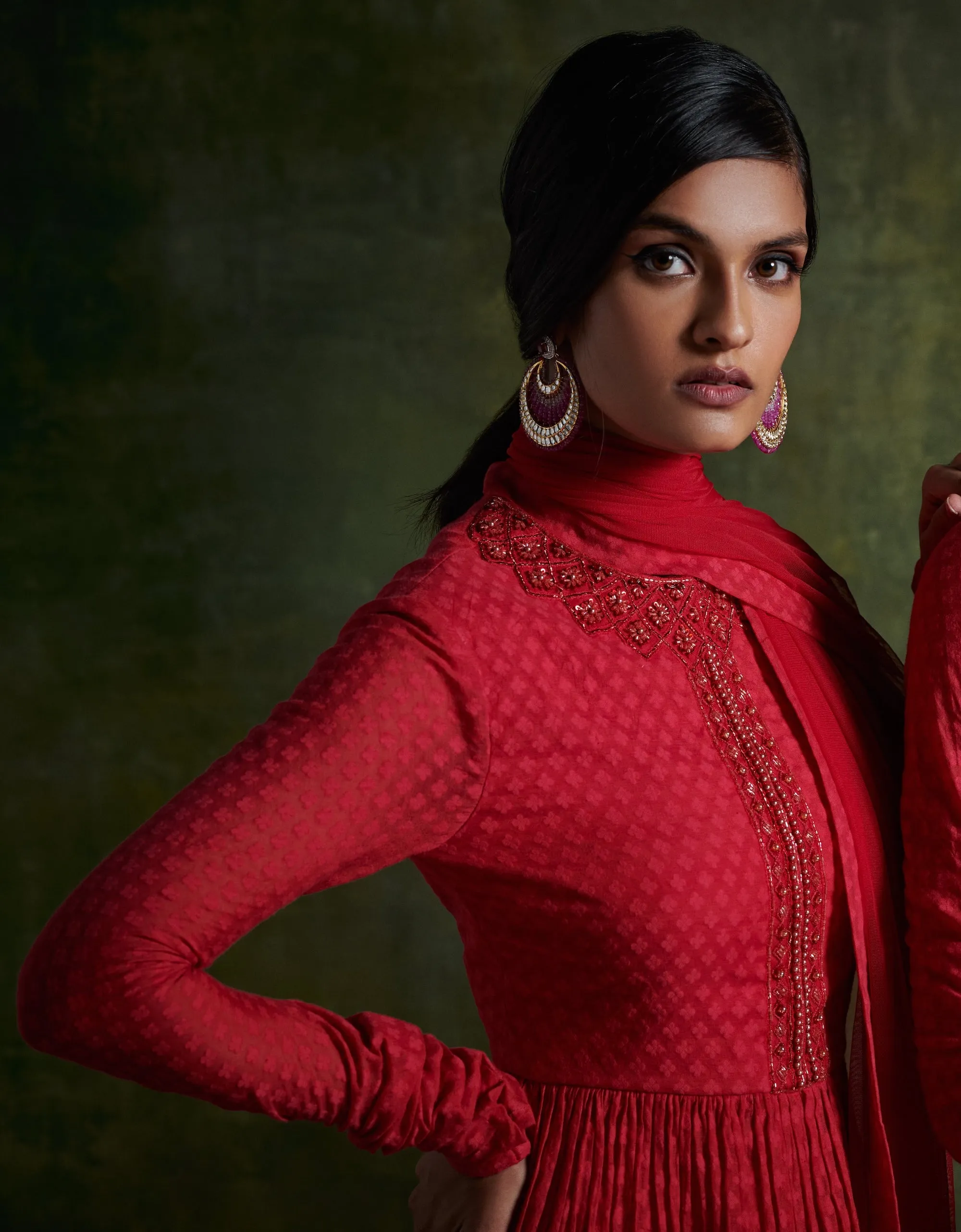 Hibiscus Red Embroidered Gharara Set