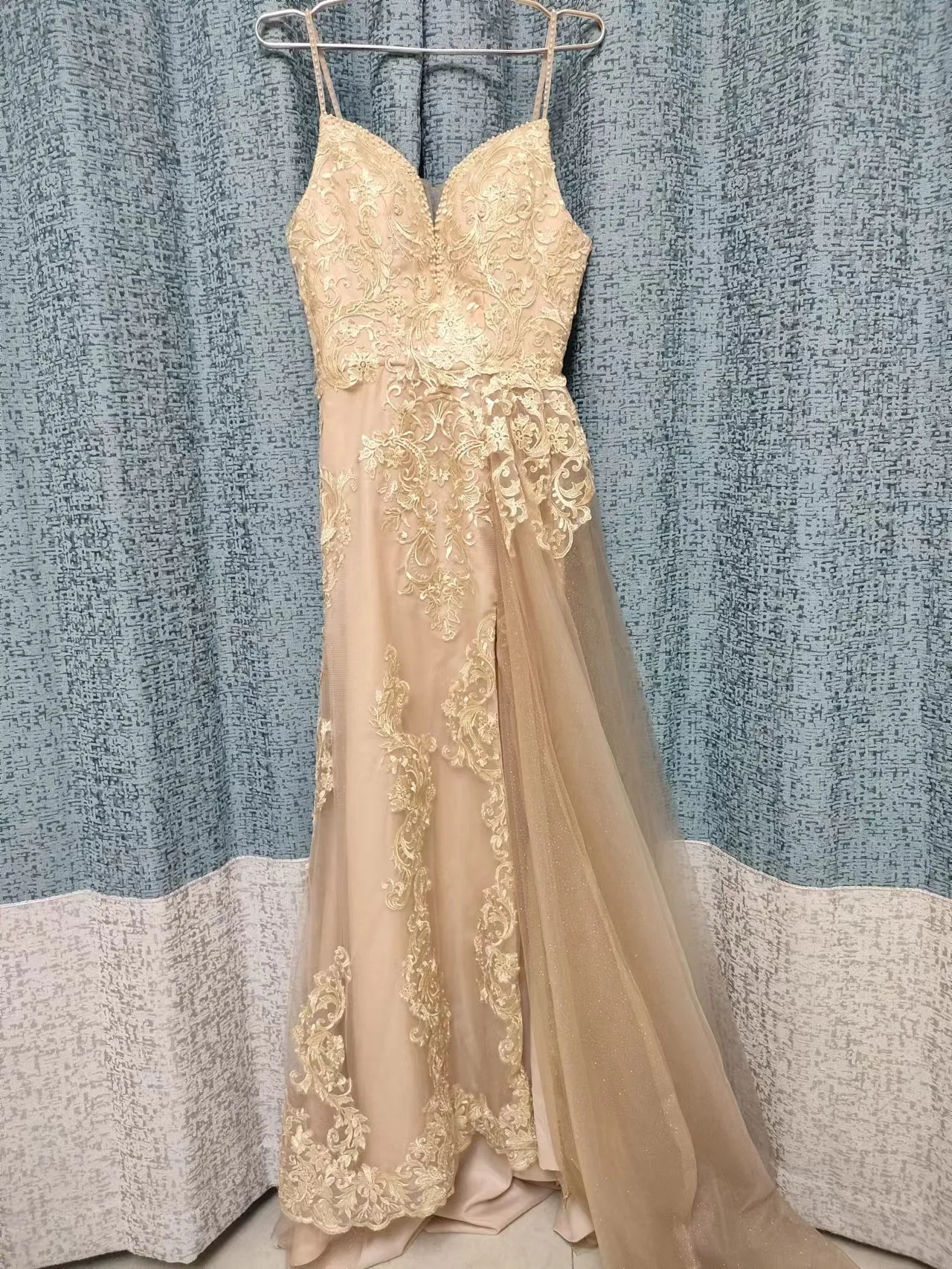 High Split Champagne Mermaid Prom Dresses Evening Gowns