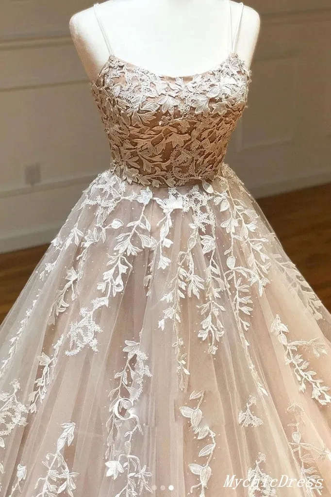 Hot Lace 2024 Prom Dresses Champagne Backless Long Evening Dress