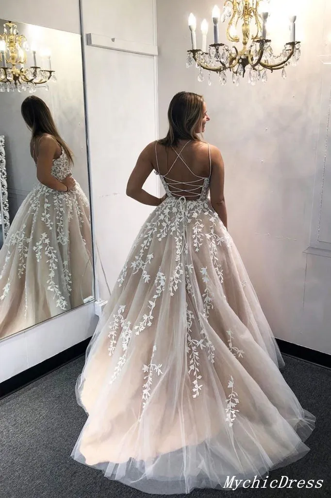 Hot Lace 2024 Prom Dresses Champagne Backless Long Evening Dress