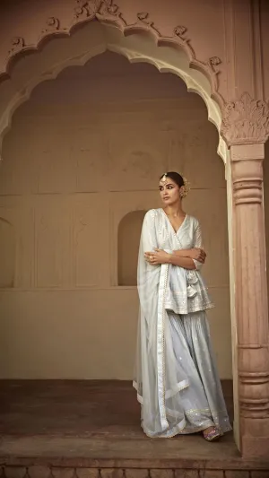 Ice blue all three peplum sharara set