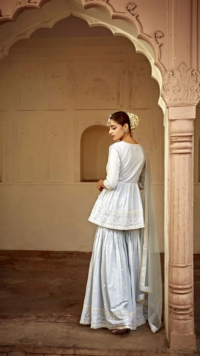 Ice blue all three peplum sharara set