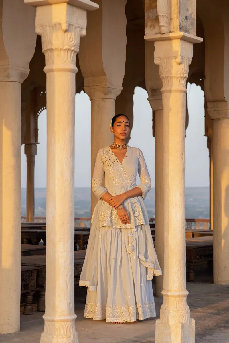 Ice blue diamond peplum sharara set